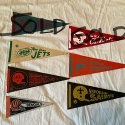 Vintage toys and Felt mini football pennants 