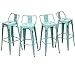 FREE DELIVERY HAOBO Home 30" Low Back Distressed Green-Blue Bar Stools Industrial Metal Barstools Counter Height Stools [Set of 4]