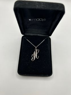 Macy’s Sterling Silver and Diamond H Initial Necklace