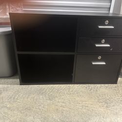 Office File Cabinet with 3 Drawers and Lock, Wood Lateral Filing Cabinet, Rolling Printer Stand with Open Shelves for Home Office, Black