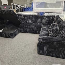 🛋️ NEW!! Sleeper Sectional Sofa w/  Chaise 🚛 Avail E-Z Clean fabric  Storage compartment under Chaise  Grey  (3 total color options) XL Size 12