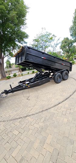 NEW DUMP TRAILER 14X8X2 HEAVY DUTY SCISSORS HOIST, 8 LUGS TIRES,TOOL BOX,SET RAMPS, SPARE TIRE, ROLLING TARP TRASH,TITLE IN HAND FOR ANY QUESTION TEXT