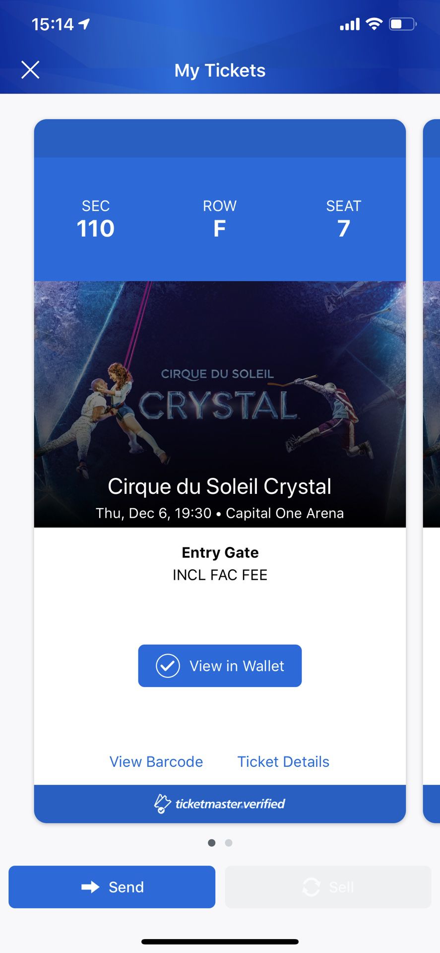 Cirque du Soleil Crystal. 2 tickets for sale