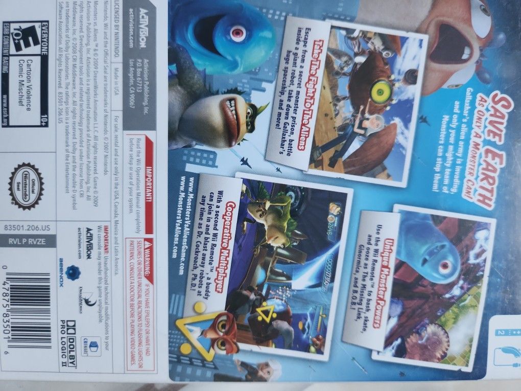 Monsters Vs Aliens Wii Game for Sale in Adelanto, CA - OfferUp