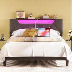 Full Size Bed Frame With LED Lights 