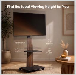 Rolling TV Stand with Wheels for 43-70 Inch TVs, Mobile TV Stand with Walnut Decorative Panel, Swivel Mount with Height Adjustable for Living Room Bed