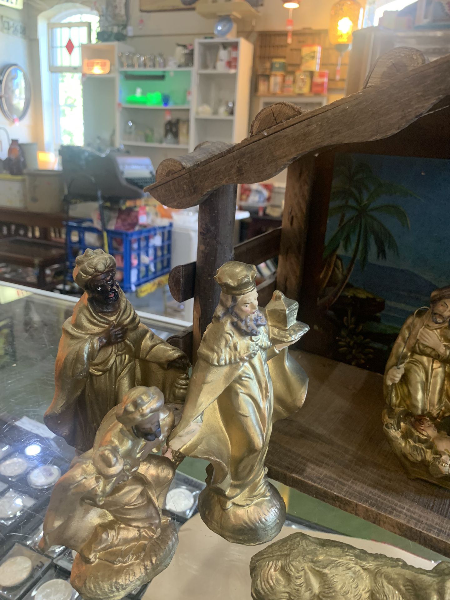 17x8x11 Nativity set manger scene MADE IN ITALY CHRISTMAS.  Johanna at Antiques and More. Located at 316b Main Street Buda. Antiques vintage retro fur