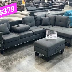 BRAND NEW 3PCS SECTIONAL SOFA SET WITH OTTOMAN AND ACCENT PILOWS INCLUDED $379
