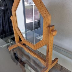 Antique 80 Year Old Vintage Small Wood Tabletop Tilt  Makeup Mirror