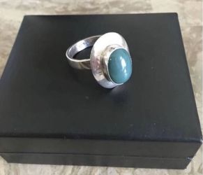 Vintage Solid Sterling and Turquoise Ring, Size 9. Quality Piece!