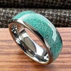 Men's 8mm Tungsten Moss Agate Comfort-Fit Engagement Wedding Band 12