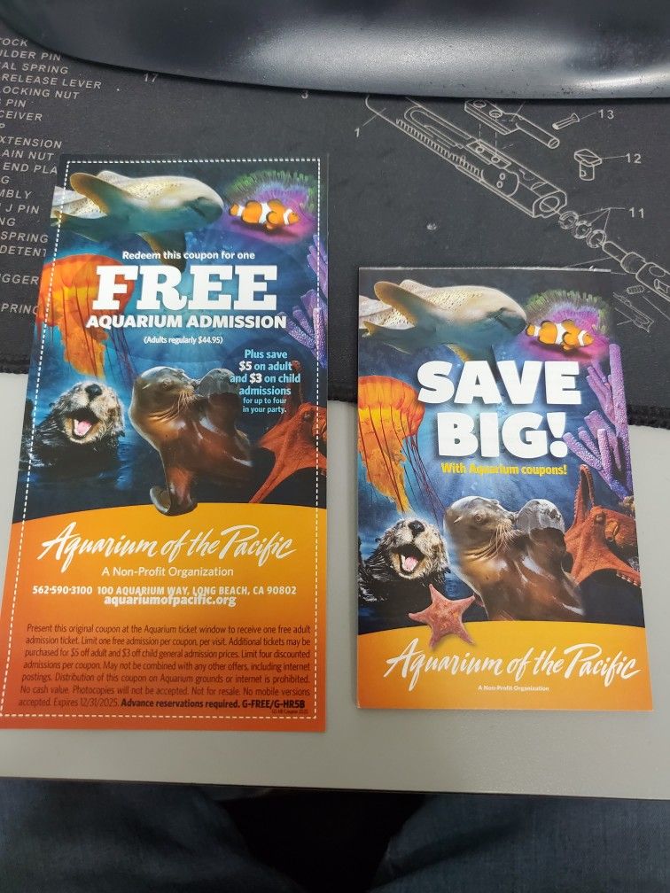 Aquarium Of The Pacific 1 Aquarium Admission & Coupon Book!