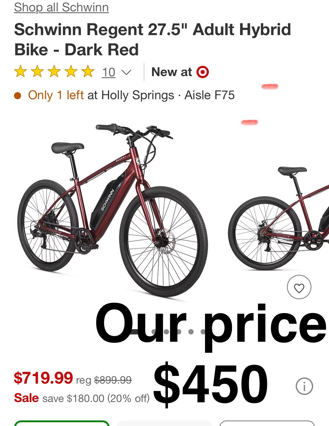 Schwinn Regent 27.5" Adult Hybrid Bike - Dark Red