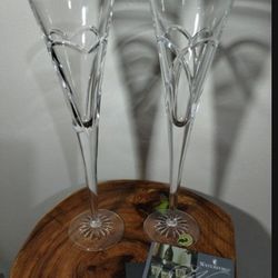 WATERFORD CRYSTAL WISHES LOVE & ROMANCE COLLECTION CHAMPAGNE FLUTE GLASS SET OF 2 
