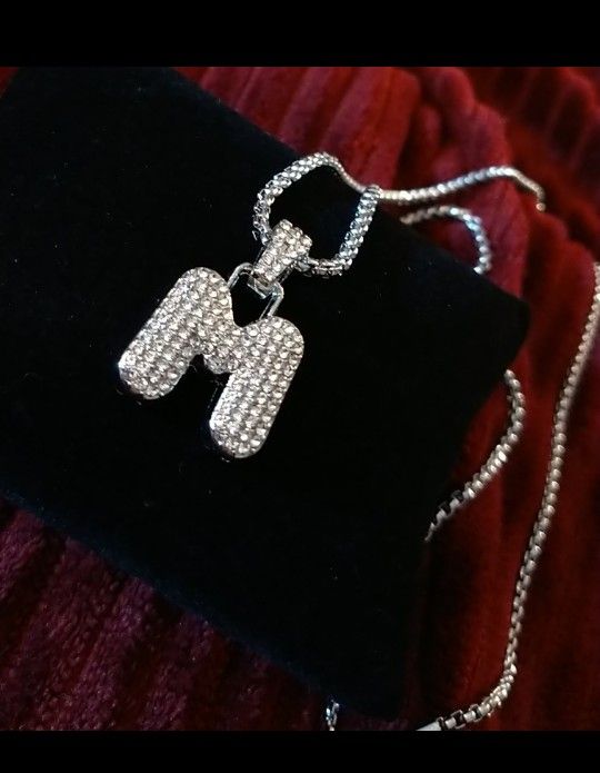 Pave Iced- out initial M Pendant/ Necklace