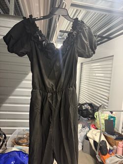 Women’s size L  Black Ruffle Jumpsuit with Puff Sleeves