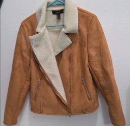 Forever 21 Women's Brown Faux Suede Biker Jacket Full Zip Lined Size L
