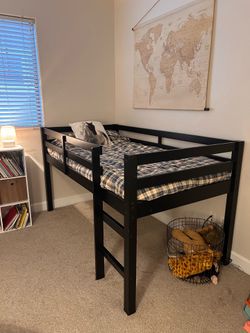 Kids wood loft bed black