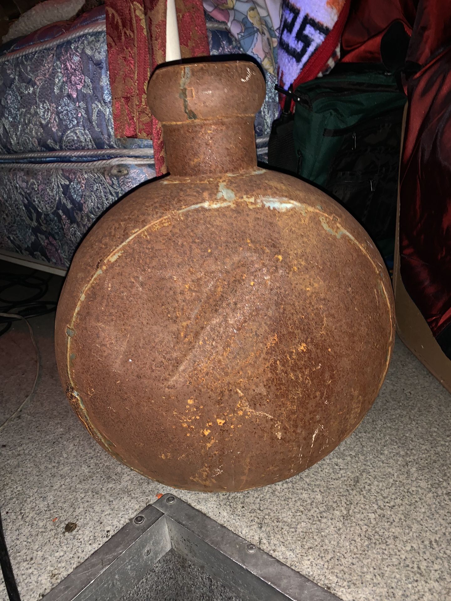 Vintage Dovetailed Metal Indian Water Jug Vessel Bottle 14.5 x 11 x 8 Inches