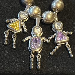 Vintage Birth stone necklace children charm sterling silver 1 boys 2 girls Made In Italy