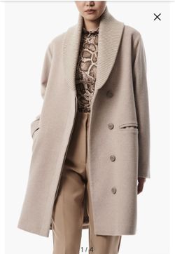 Bernardo Women's Knit Shawl Collar Wool Coat Beige extra small