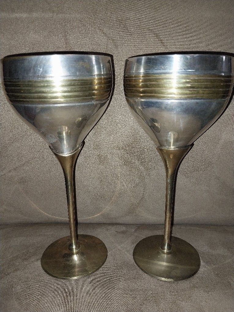 Brass Ànd Silver Plated Wine Glasses - Vintage