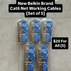 Brand New Belkin Brand Cat6 Net Working Cable (Set Of 5)