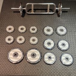 1" Triceps Bar With Weight Plates Chrome 