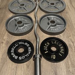 Olympic Curl Bar &  Weight Plates.  Total: 160 lbs