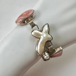 sterling silver  mother of pearl  rhondonite  Rhinestone  link bracelet