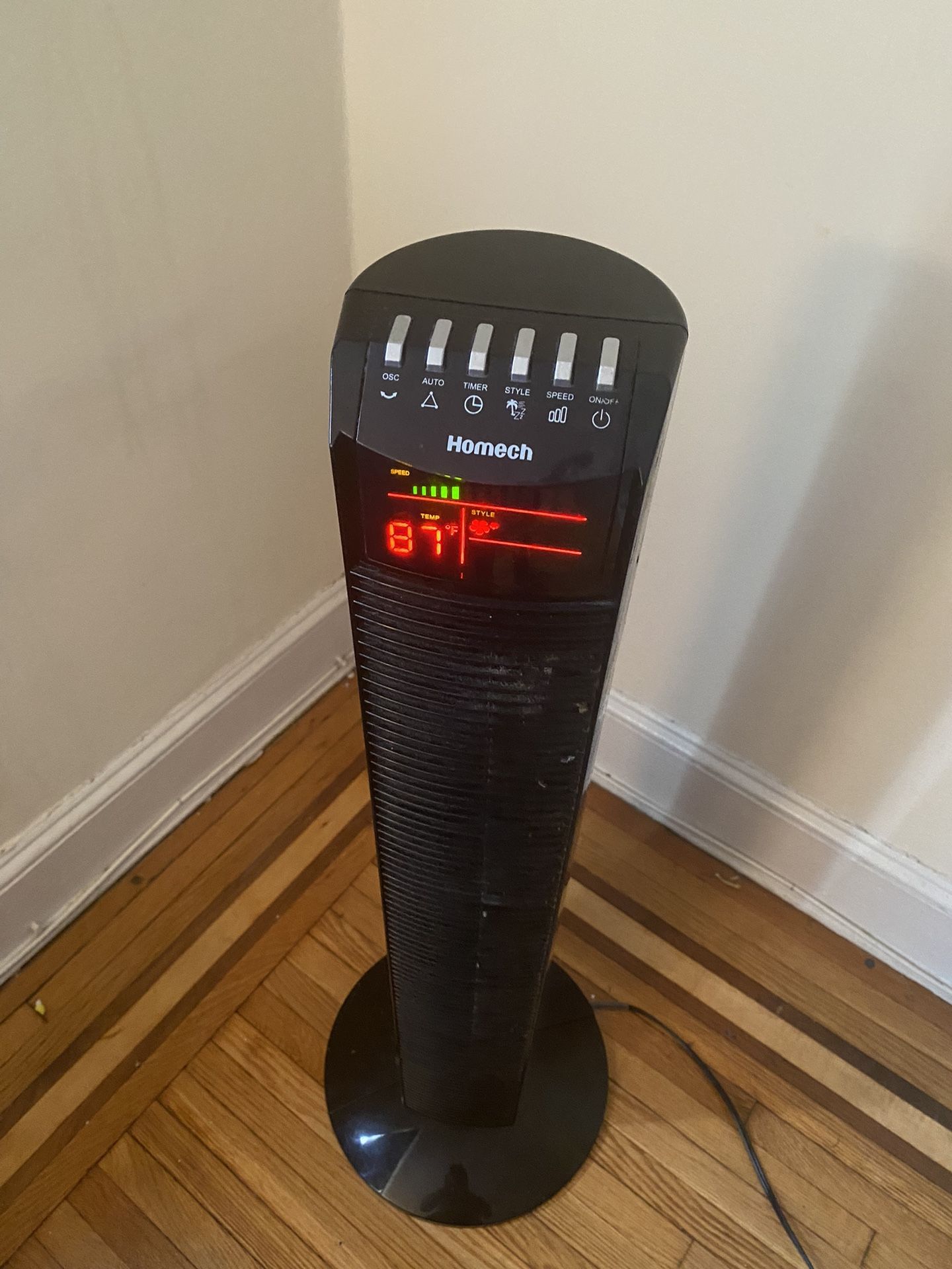 OMECH HOMECH 36 Oscillating Tower Fan 3-Speed Floor Fan Bladeless Tower Fan  with Remote Control, Timer, and Large LED Display, Black for Sale in New  York, NY - OfferUp