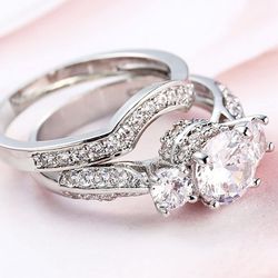 Women’s White Gold 2.5Ct Round White AAA Cz 2pcs Engagement Wedding Ring Set