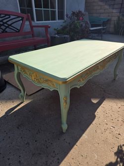 Mint and gold vintage shabby chic cottage core coffee table