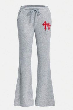 EZ Wear Cross Print Drawstring Waist Flare Leg Sweatpants *NEW*
