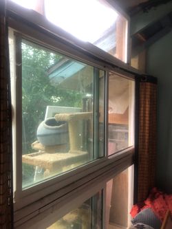 Vinyl windows.  Large slider window