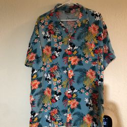 Mickey Mouse Men’s Tropical Button Down Short Sleeve Shirt, Made Of Rayon