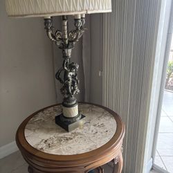 TWO Antique Italian End Tables And Antique Lamps 