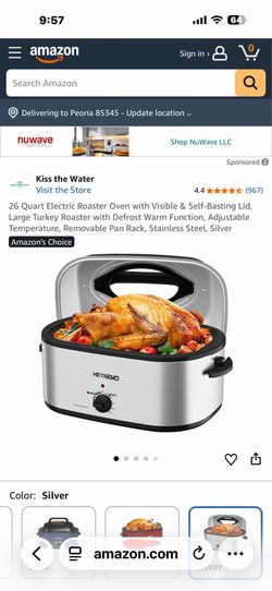 26 Quart Electric Roaster Oven with Visible & Self-Basting Lid, Large Turkey Roaster with Defrost Warm Function, Adjustable Temperature, Removable Pan