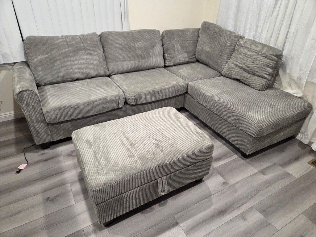 Brand New Sectional Corduroy Fabric W/ Storage Ottoman & USB Outlet $699