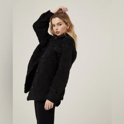 Wild Fable Black Sherpa Button Front Jacket Women’s Size Large