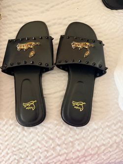 Christian Louboutin Black Studded Slide Sandals