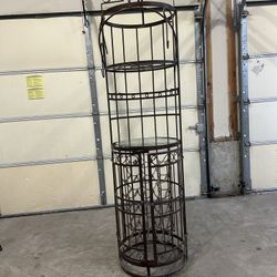 Vintage Wrought Iron Wine Rack with Glass Shelves