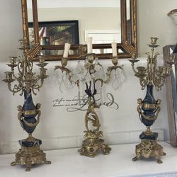 Louis XVI Style Brevettato Brass & Marble 7 Arms Italian Large Ornate Candelabra