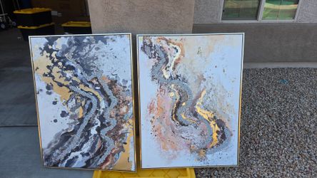 set of 2 abstract textured wall art