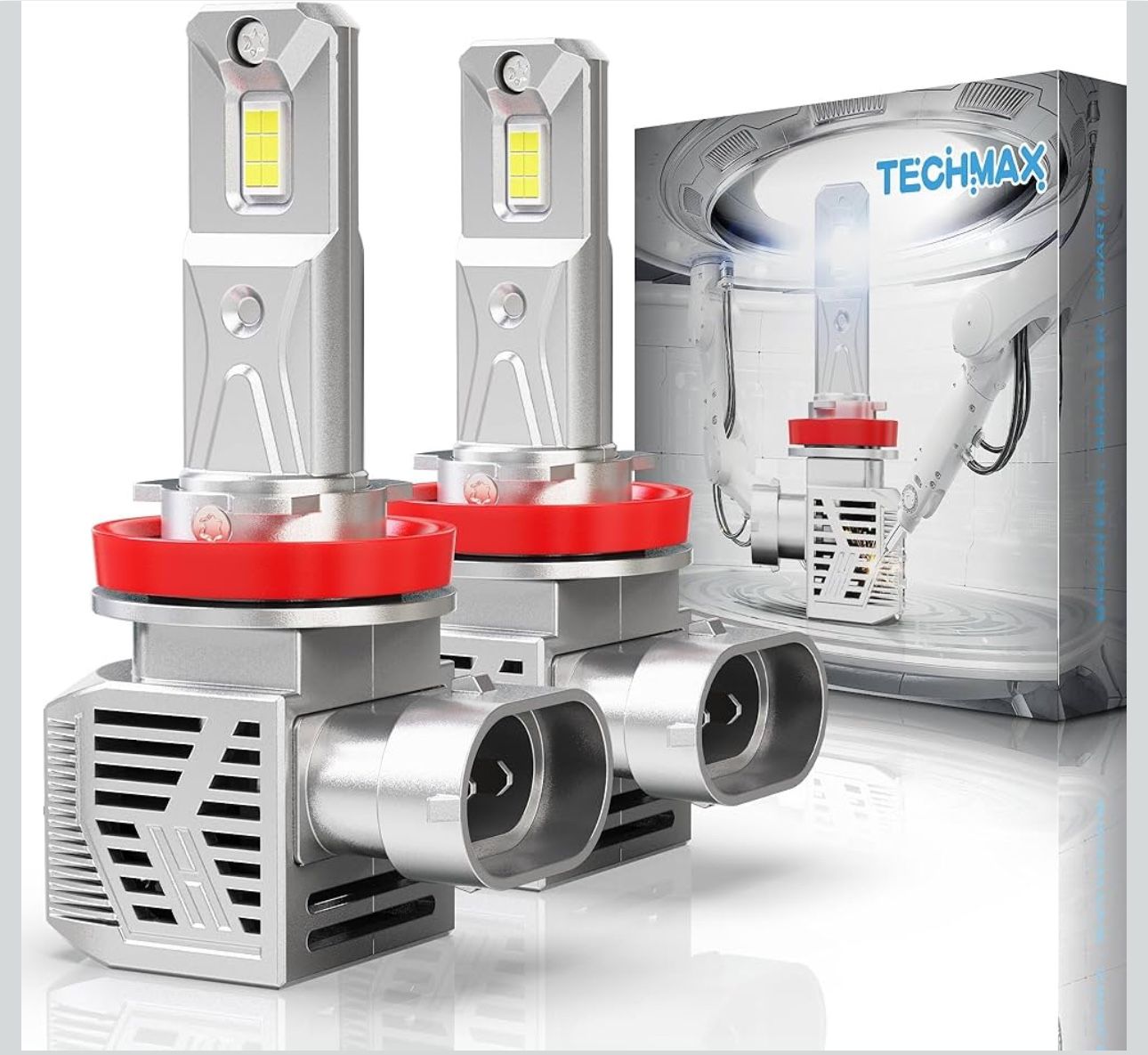 TECHMAX H11 Light Bulbs, 6500K Xenon White H11/H8/H9 with 18000 RPM Cooling Fan Plug & Play, Pack of 2