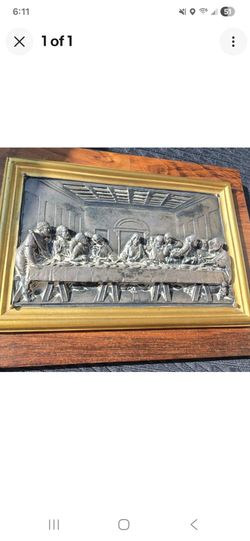 Last Supper Silver-Tone Relief Plaque Gold Frame