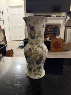 Speer Collectibles Vase Floral With Parrot Vintage  15in