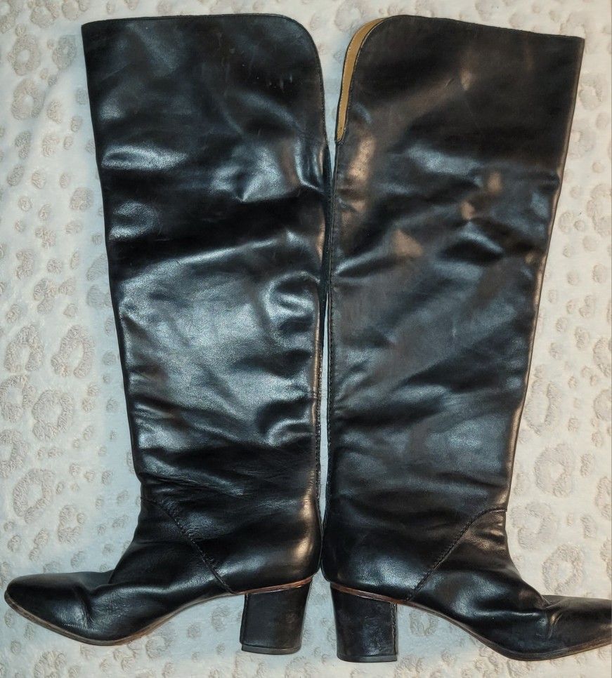 Vintage Anthropologie Leifnotes Rory Black Leather Knee High Boots