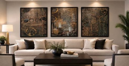 3 Extra Large Framed Abstract Wall Art