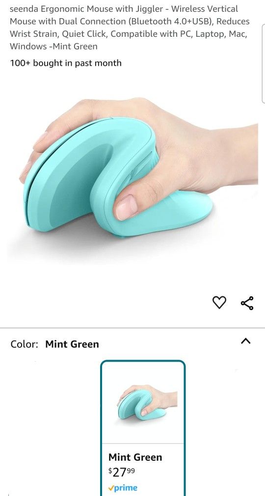 Seenda New Ergonomic Wireless Vertical Mouse Dual Bluetooth & USB w/ Mouse Jiggler.